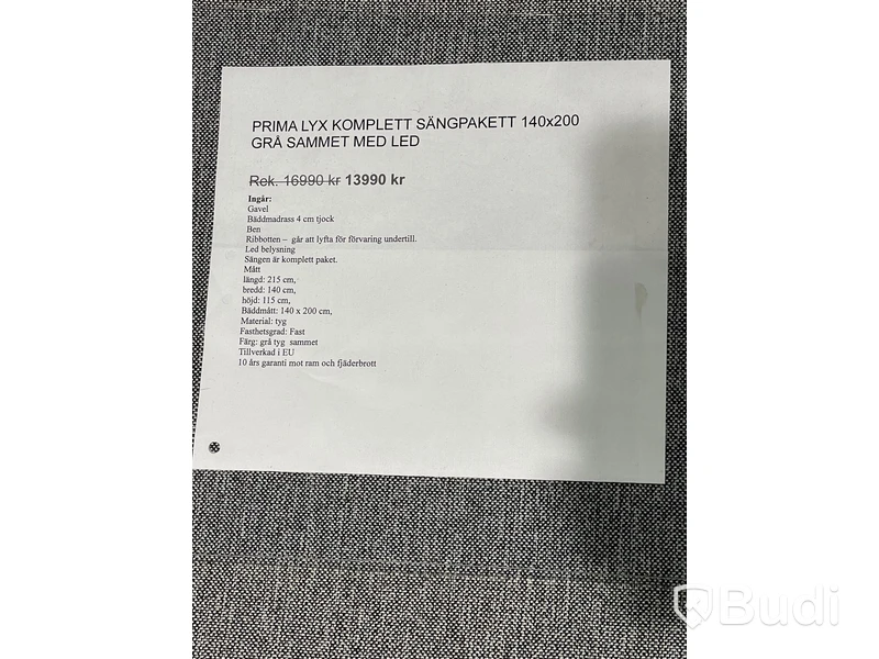 Prima lyx sängpaket 140x200 cm Nypris: 14990 kr