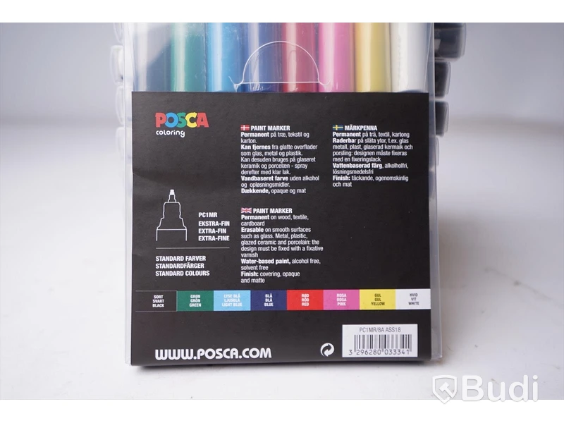 10 paket Posca paint markers PC3M standardfärger. Ord pris ca 3000 SEK