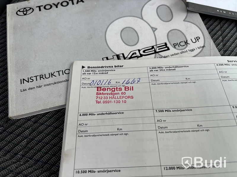 Biltransport Toyota Hiace, lastvikt 1666 kg -1998