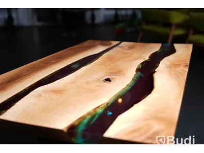 Matbord med epoxyinlägg, gjutjärnsfot