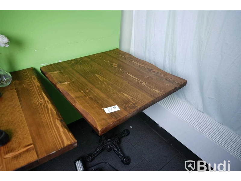 Cafébord 3st med träskiva och gjutjärnsfot