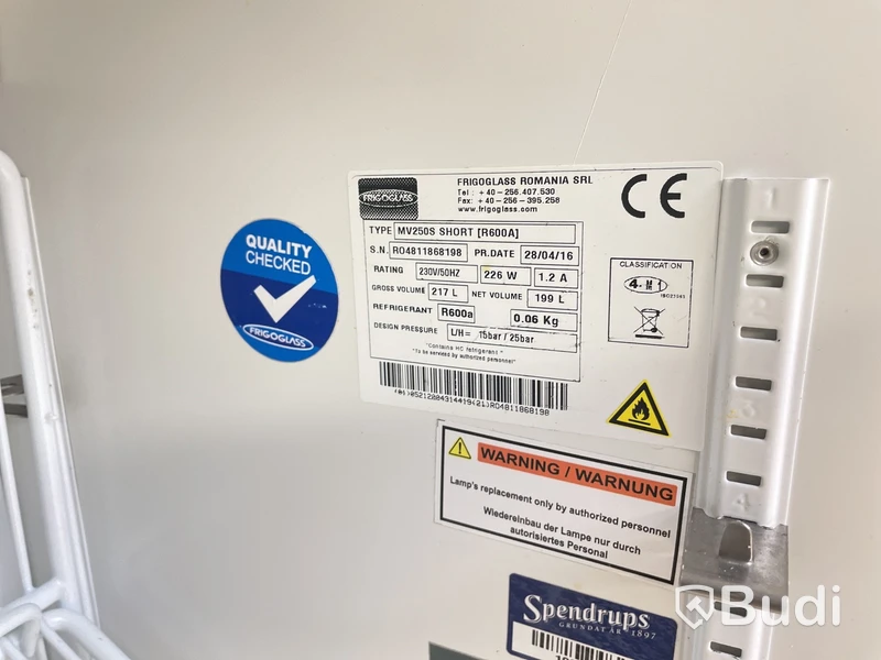 Barkyl med skjutdörrar Frigoglass, MV250S short