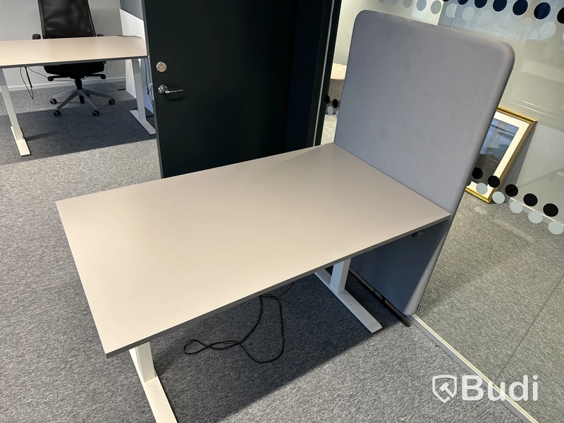 Höj- och sänkbart skrivbord med väggskärm