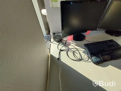 3st kontors arbetsplatser med vita elektriskt höj sänkbara skrivbord