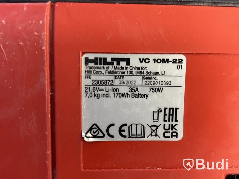 Batteridriven dammsugare Hilti VC 10-22 med batteri