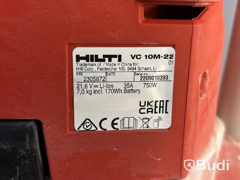 Batteridriven dammsugare Hilti VC 10-22 med batteri