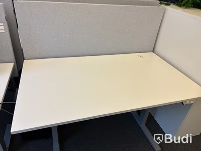 2 st. Höj- och sänkbart skrivbord, 2 st. Kontorsstolar, 2 st. Väggskärmar och 2 st. Datorskärmar 24 tum