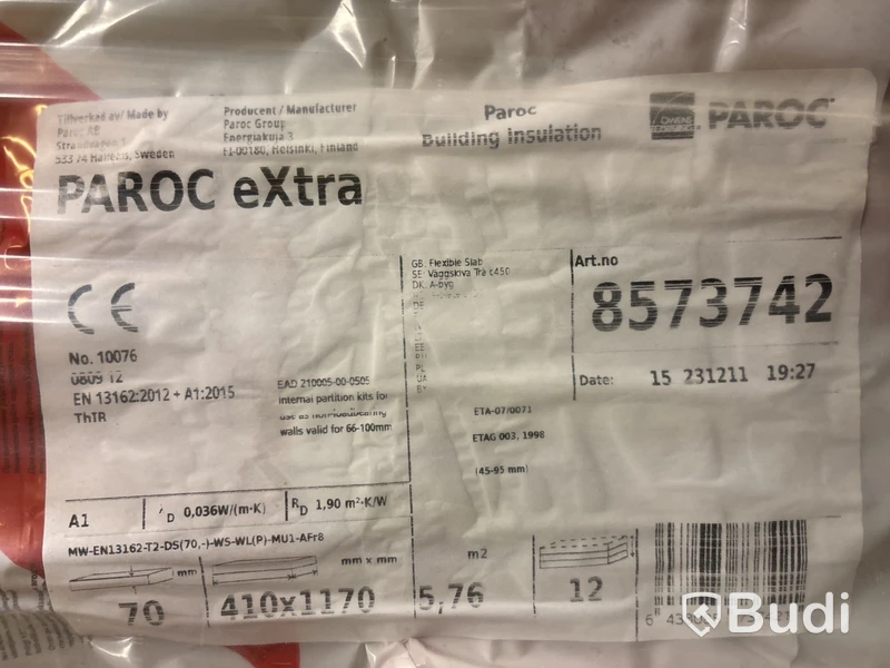 60 st bal väggskivor Paroc Extra 70x410x1170 mm | 345 m2
