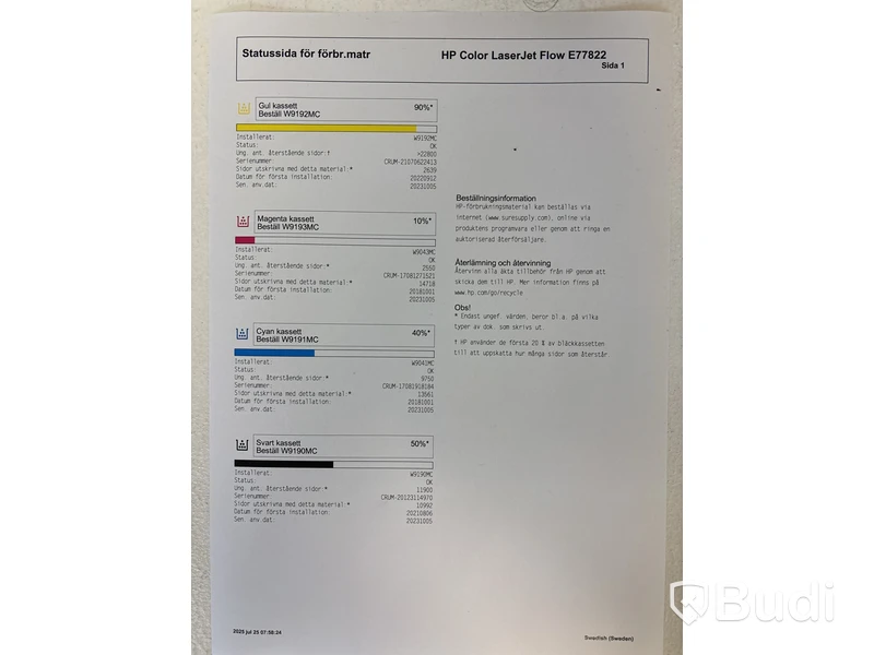 Skrivare/ kopiator/ skanner HP, Color LaserJet Flow E77822 och 2 st. Toner HP, Magenta W9193MC och Cyan W9191MC