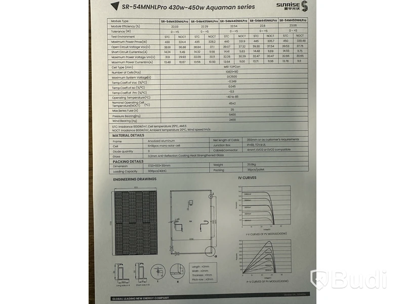 12 st. Solpaneler Sunrise SR-54M430NHLPro 430W