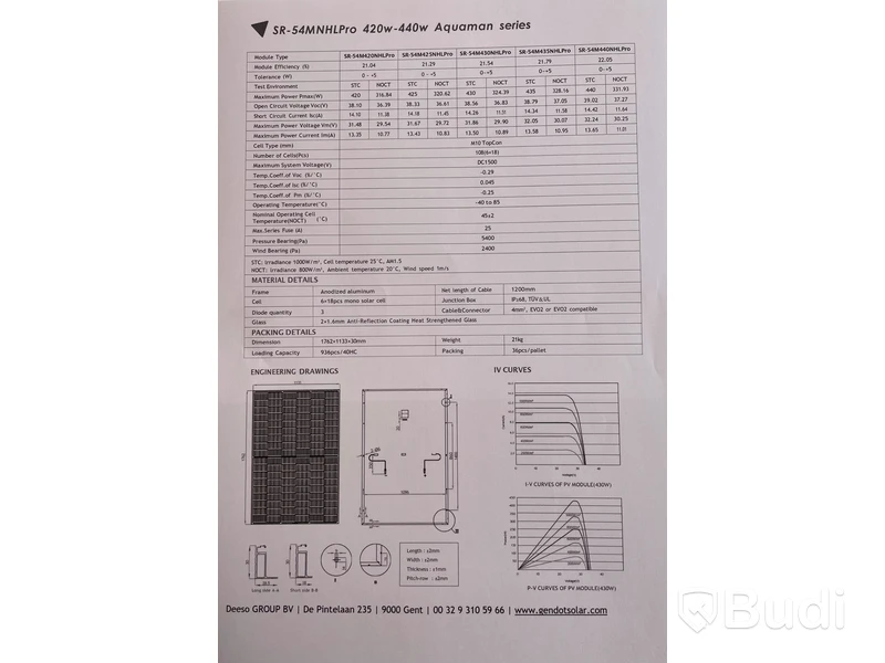36 st. Solpaneler Sunrise SR-54M420NHLPro 420W