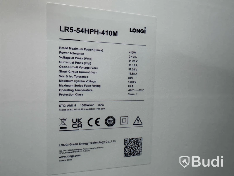 12 st solcellspaneler, Longi 410w, LR5-54HPH-410M