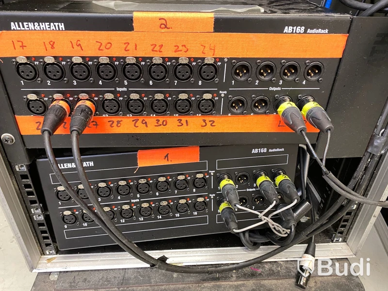 Case med inbyggt rak och 2st Allen Heath AB168 Audiorack samt 1st Eurolite SB-1000