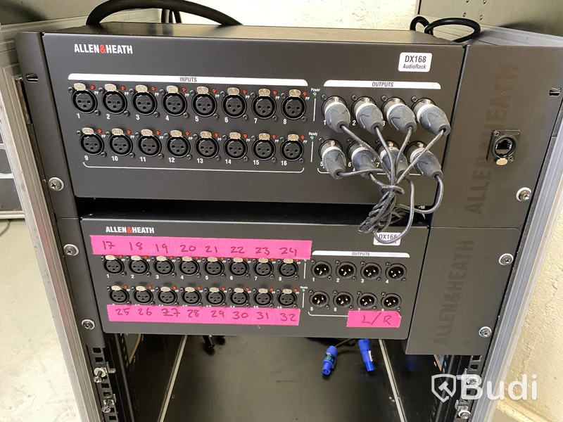 Case med inbyggt rack och 2st Allen Heath DX168 samt 1st Eurolite SB-1000