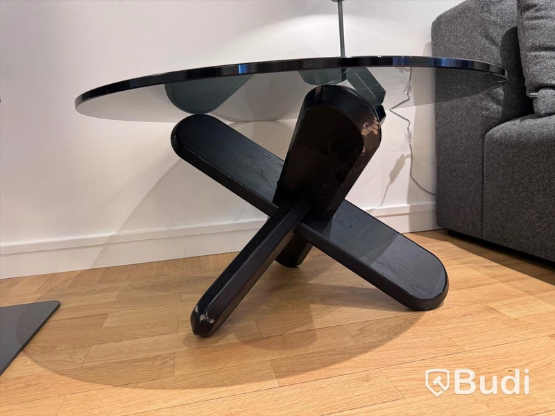 Fåtölj, soffbord samt lampa - Hay Mags grå marmorerad soffmodul, bord m svart glasskiva samt lampa Rusta