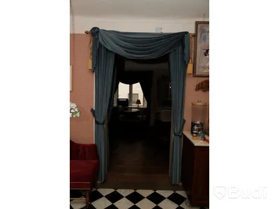 2 stycken gardinpar i blått, sammetsliknande tyg