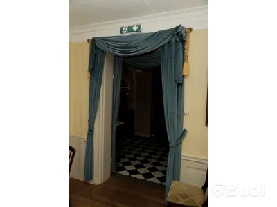 2 stycken gardinpar i blått, sammetsliknande tyg