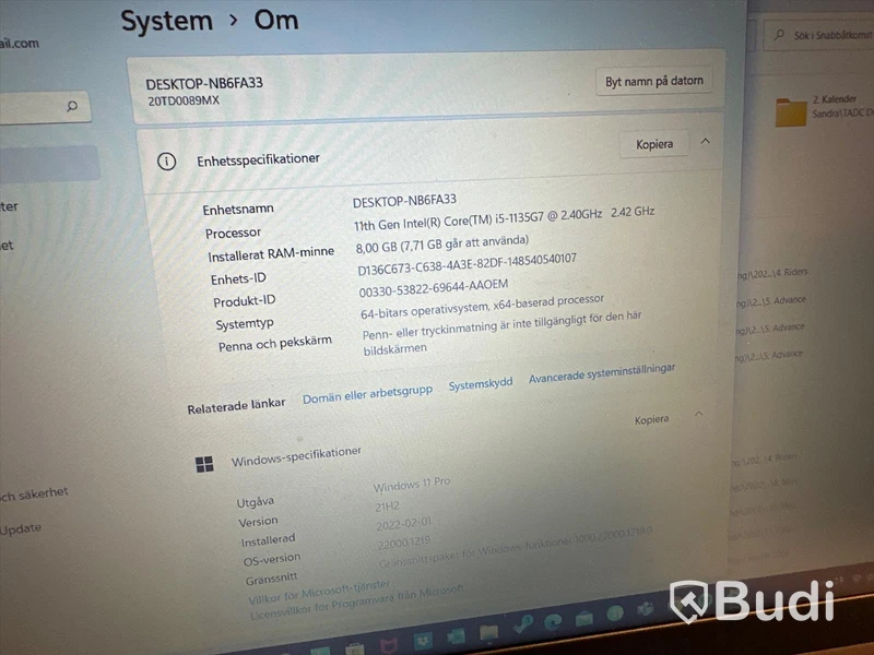 Dator Lenovo Thinkpad E15 core I5 11th gen 8 GB RAM