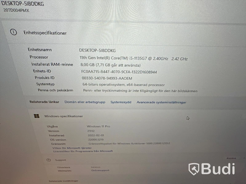 Dator Lenovo Thinkpad E15 core I5 11th gen 8 GB RAM