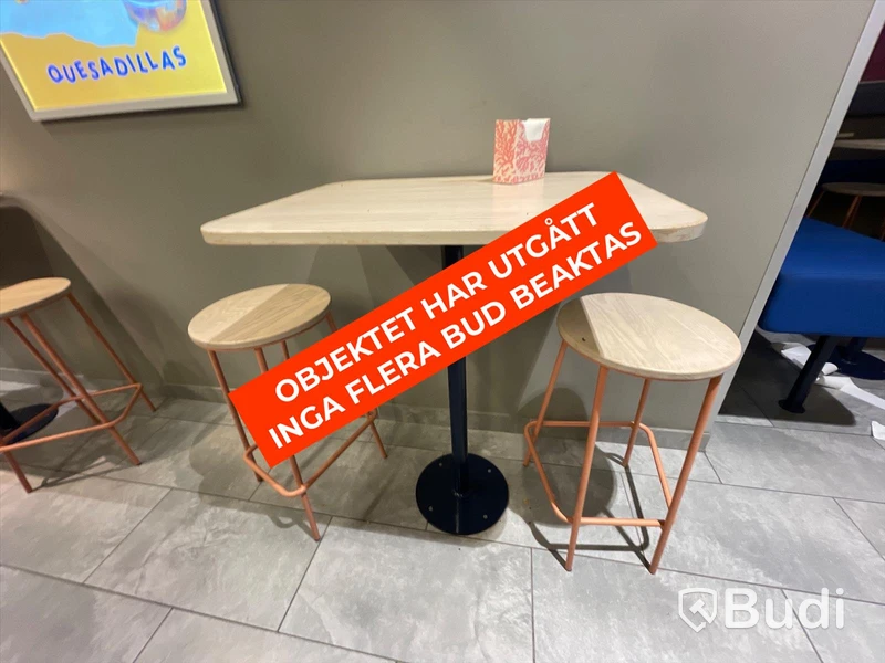2st väggmonterade bord med 4st sittpallar
