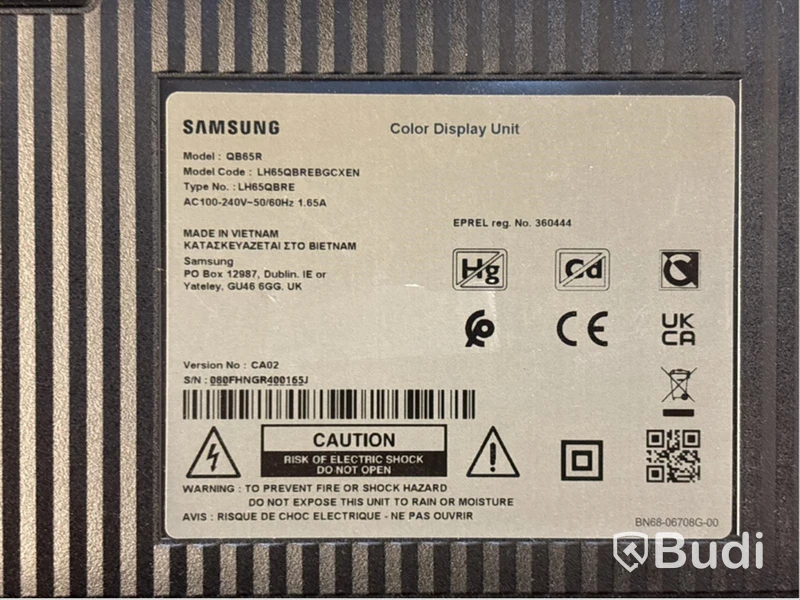 TV-skärm Samsung, QB65R, 65 tum smart signage digital display, 4K.