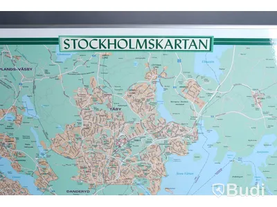 Karta Stockholm - 170 x 140 cm, aluminiumram, Norstedts kartor AB.