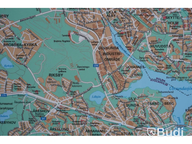 Karta Stockholm - 170 x 140 cm, aluminiumram, Norstedts kartor AB.