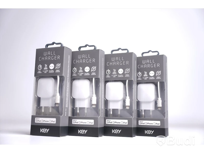 Mobilladdare 4st - Key, Wall Charger With Lightning Cable. Ny, Obruten förpackning.