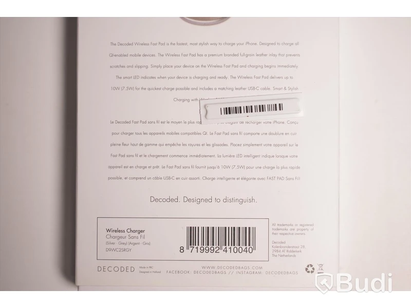 Trådlös laddare, Decoded Wireless Charger. Ny, Obruten förpackning.