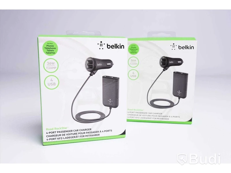 Mobilladdare bil - 2 st, 4-port passenger car charger, Belkin. Ny, Obruten förpackning.