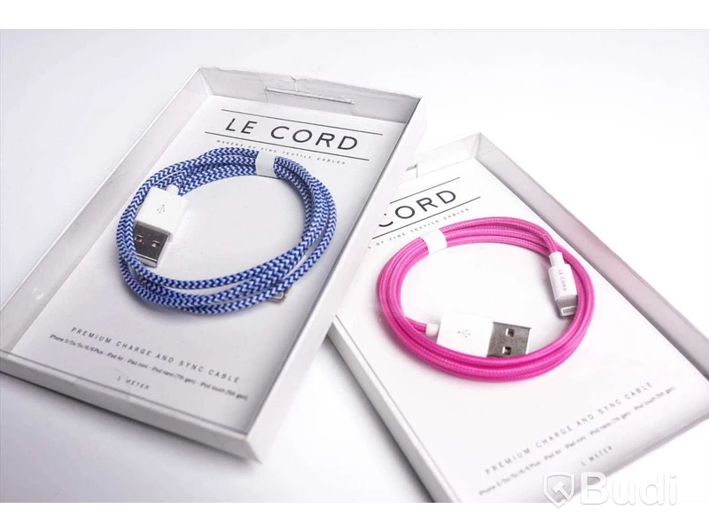 Kabel USB-Lightning - 3 st á 1 m, rosa, blå/grön, blå/vit, Le Cord. Ny, Obruten förpackning.