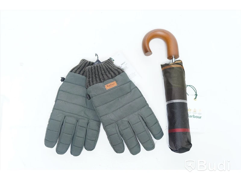 Handskar och paraply - Barbour Banff Quilted Gloves (storlek L) , Barbour Tartan Mini Umbrella