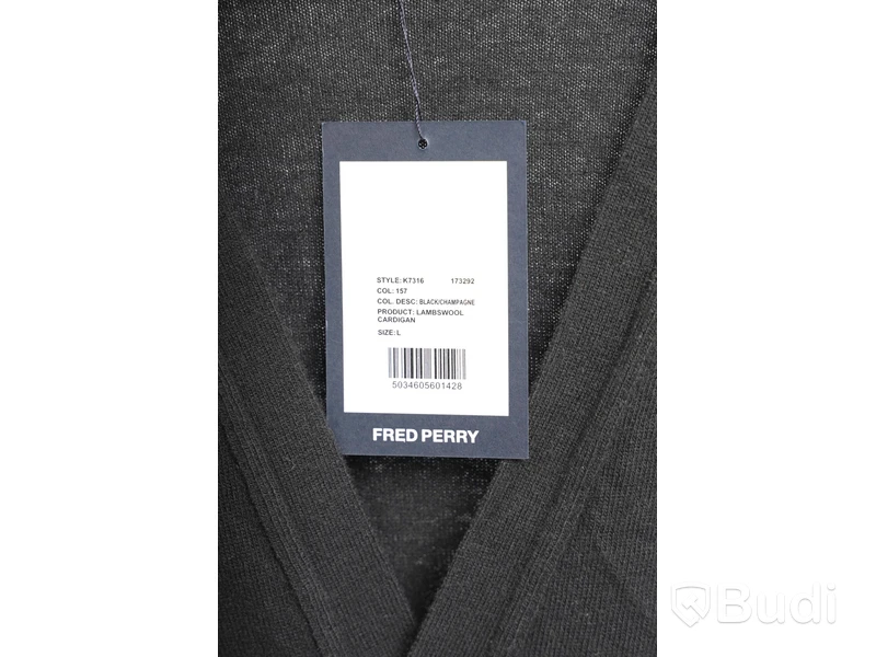 Cardigan - Fred Perry, Lamb wool, Svart (Storlek L)  Ca Nypris 2000 kr