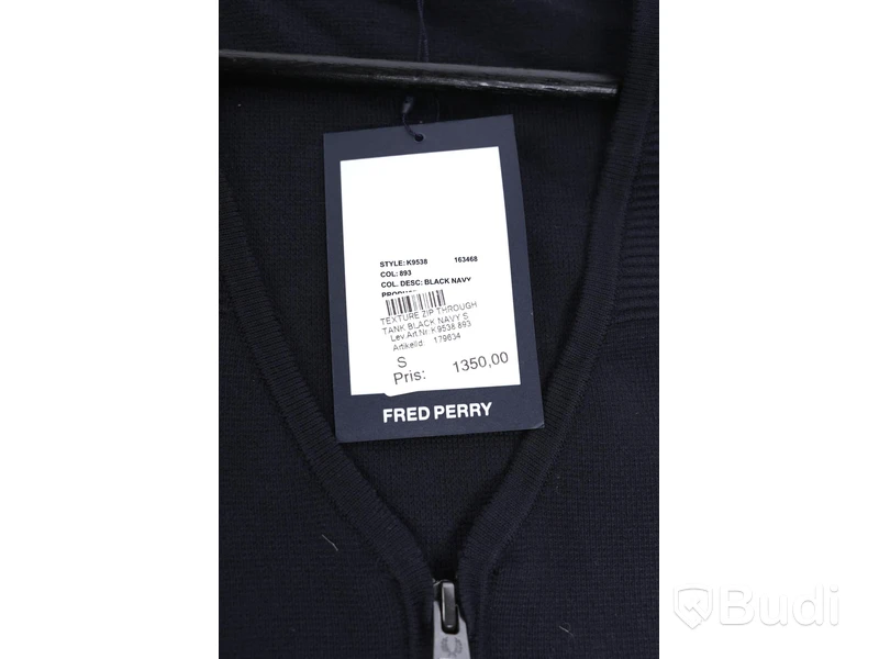 Väst - Fred Perry, Texture Zip Through Tank, Black Navy (Strl S) Nypris: 1350 kr