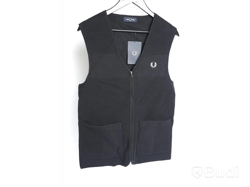 Väst - Fred Perry, Texture Zip Through Tank, Black Navy (Strl S) Nypris: 1350 kr