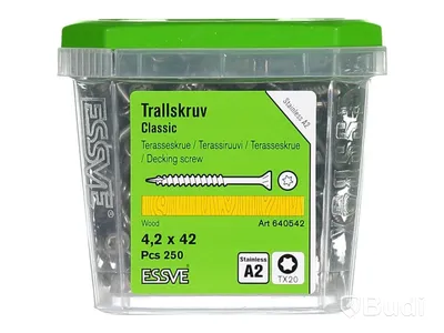 4st NY 250-pack Trallskruv Essve, Rostfritt stål A2 4,2x42, totalt ord pris ink moms ca: 1000kr