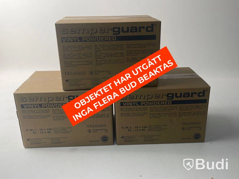 30st 100pack GLOVES NYA VINYL POWERED Stl: 6-7/S. Märke: Semperguard. ord. pris ca: 3000 kr
