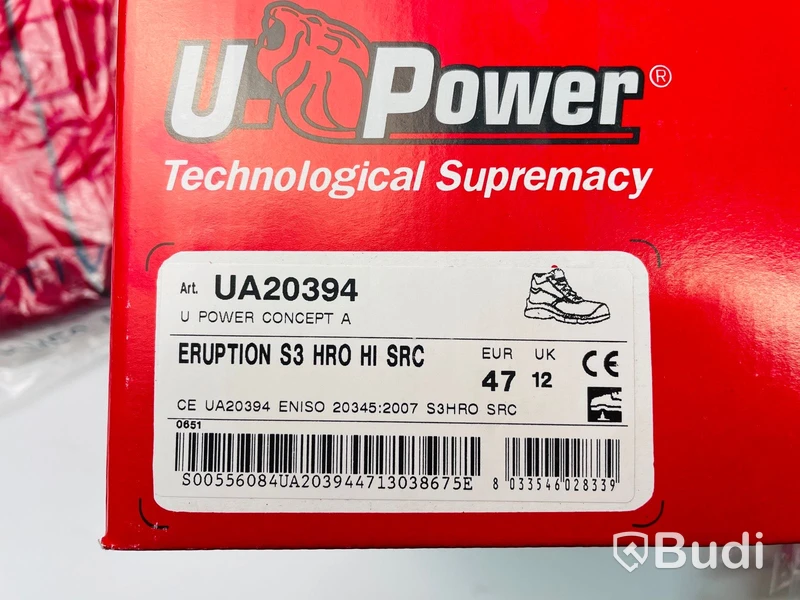 1 st skyddskor herr NYA stl 47 svart U-Power ERUPTION S3 samt 1 st fleecetröja NY herr stl XXXL röd Active Wear Speedway Fleece, ord. pris ca: 1500 kr