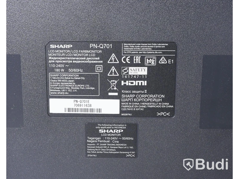 TV, LED-skärm - Sharp 70" PN-Q701. OBS! fjärrkontroll osäker funktion