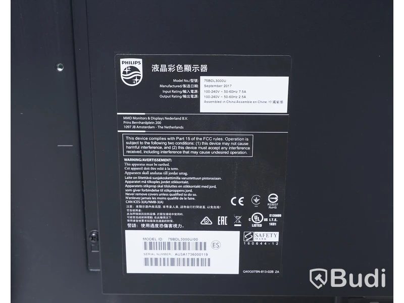 Bildskärm, LED-skärm - Phillips 75" 75BDL3000U, fjärrkontroll medföljer. OBS! strömkabel saknas