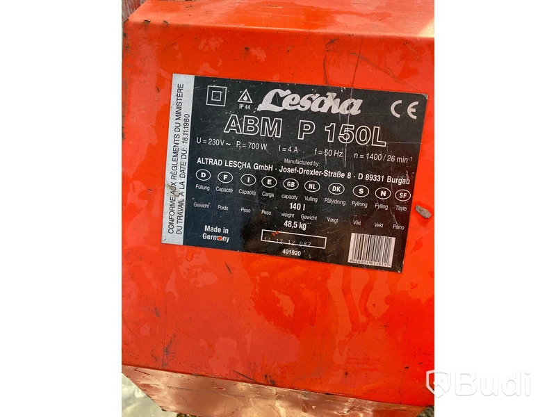Betonblandare Lescha ABM P 150 L, 700 Watt. OBS! Omstartad, startar inte.
