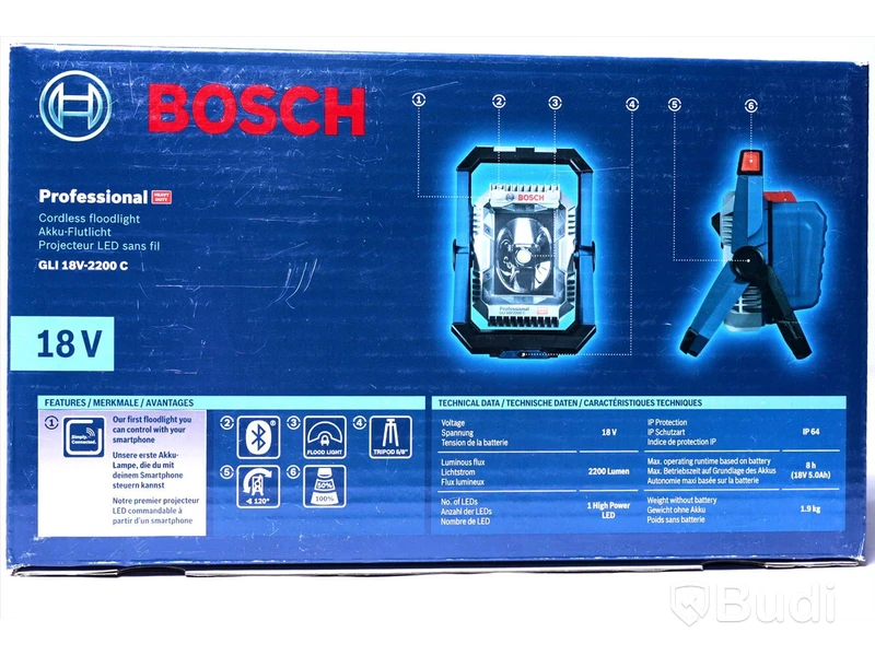 Bygglampa - Bosch Professional GLI 18V-2200 C. Nypris ca 1500 kr. Ny, Obruten förpackning.