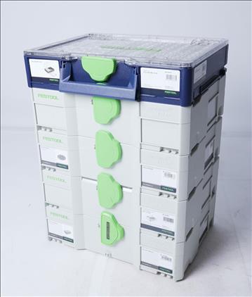 Bitssats samt förvaringslådor - Festool SYS3 ORG M 89 CE-M samt 4st stapelbara lådor. Nypris ca 2800 kr. Ny. OBS! de fyra gråa lådorna är tomma