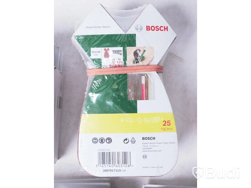 Låda med div slippapper - Bosch, se bilder. Totalt värde ca 1500kr. Ny.