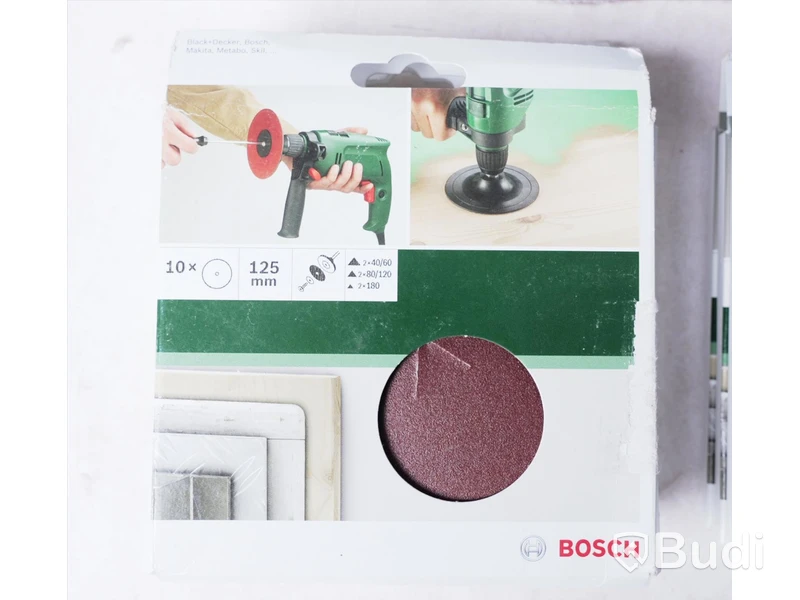 Låda med div slippapper - Bosch, se bilder. Totalt värde ca 1500kr. Ny.