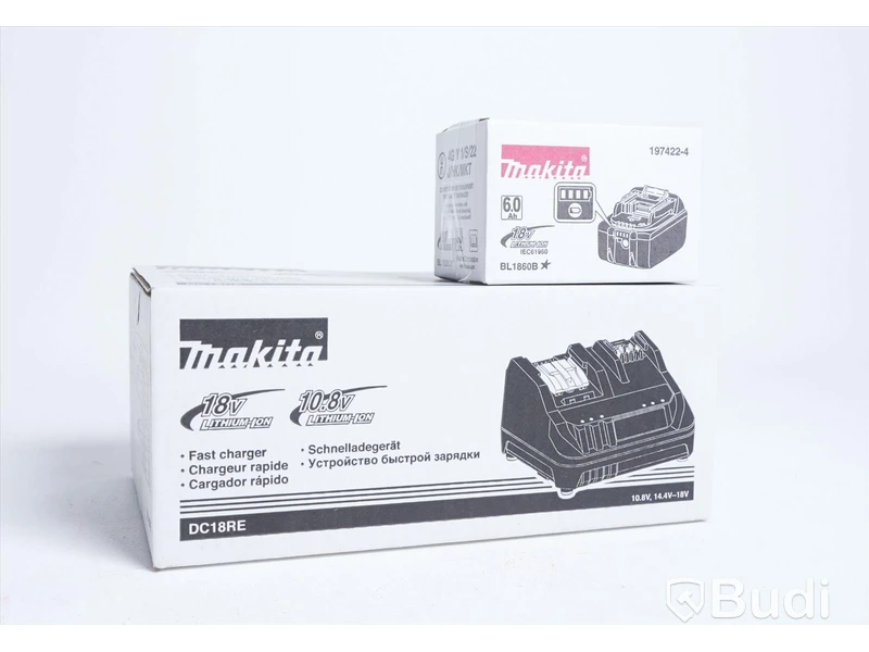 Laddare samt batteri - Makita DC18RE samt Makita BL1860B 18V 6,0Ah. Totalt värde ca 3400 kr. Ny.