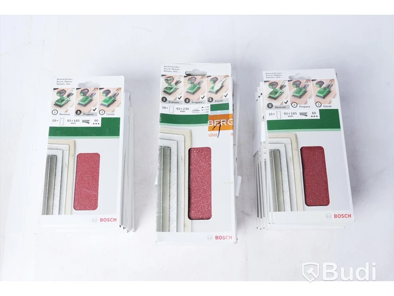 Slippapper, 20st - Bosch 10-hålat 93x185mm, 10-pack. Se bilder. Totalt värde ca 1500. Ny.