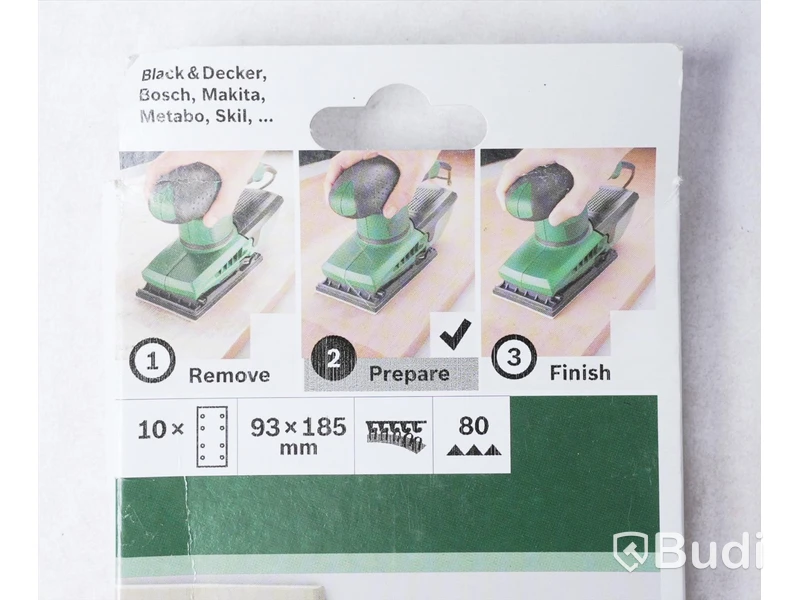 Slippapper, 12st - Bosch 10-hålat 93x185mm, 10-pack. Se bilder. Ny.