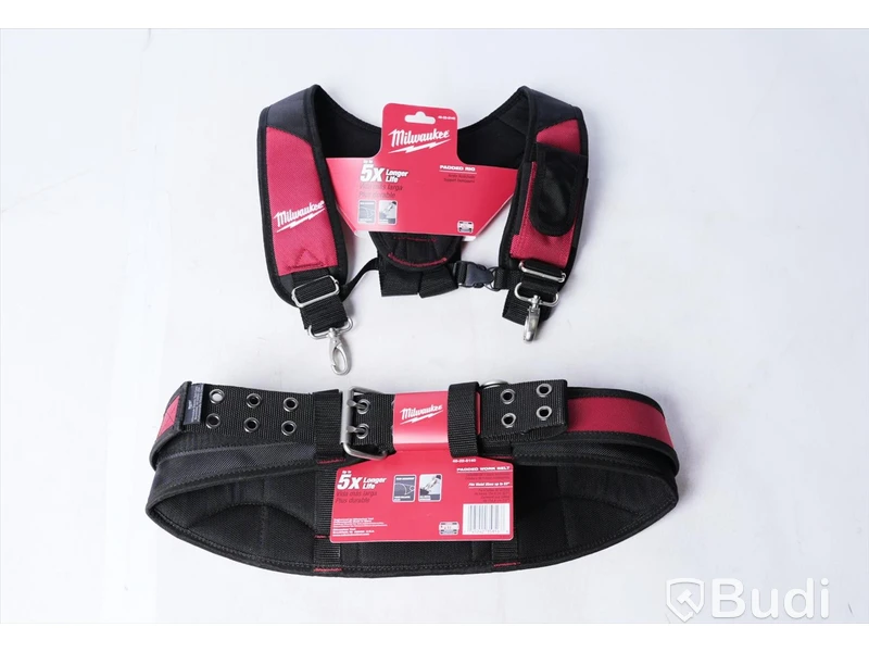 Vadderad verktygssele samt arbetsbälte - Milwaukee 48-22-8145 Padded Rig samt 48-22-8140 Padded Work Belt. Ny.