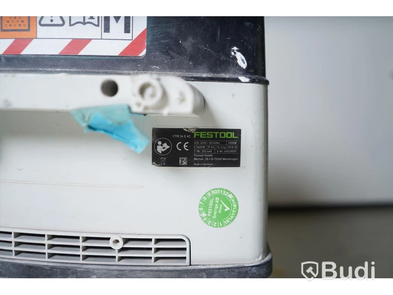 Dammsugare, Festool CTM 36 E AC med tillhörande munstycken. Ej funktionstestad.